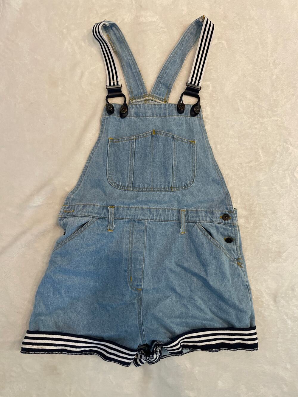 TRUE BLUE Women's Sleeveless Denim Romper Shorts Large Blue Adjustable Strap
